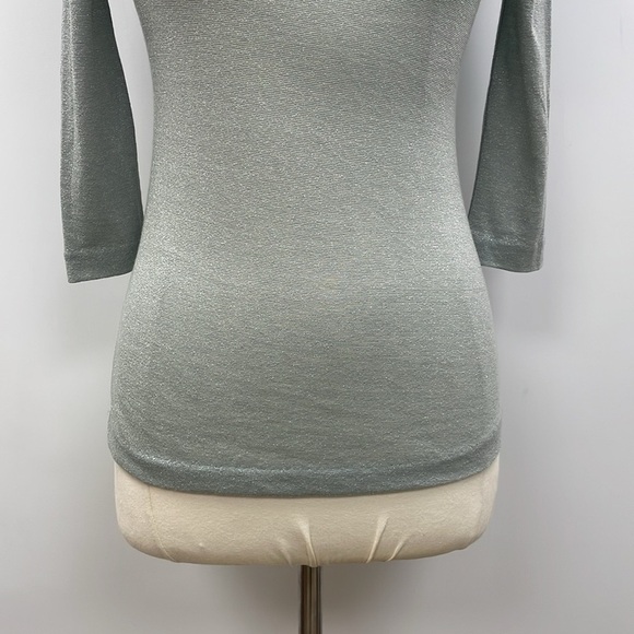 NWT Anthropologie Del Metallic Bow Keyhole 3/4 Sleeve Knit Blouse Teal XS - Picture 4 of 9